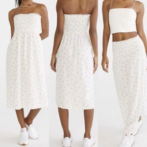 Aeropostale White Floral Strapless smocked Convertible Dress skirt midi beachy M